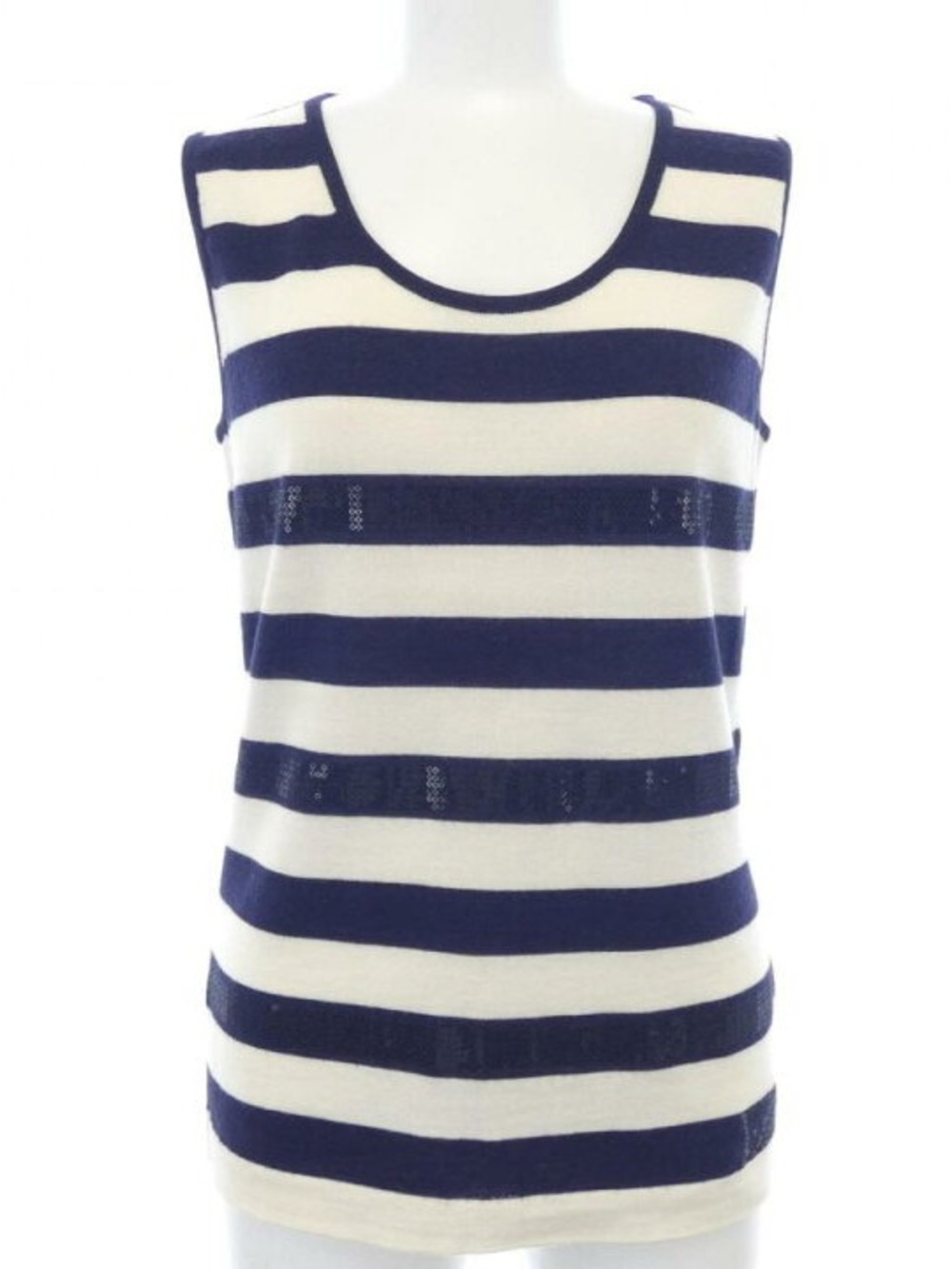 Escada Navy and White Striped Knit Tank